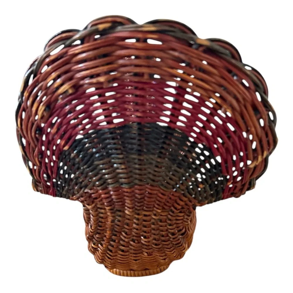 Vintage Turkey Wicker Basket Bread Bun Holder Holiday Thanksgiving Decor